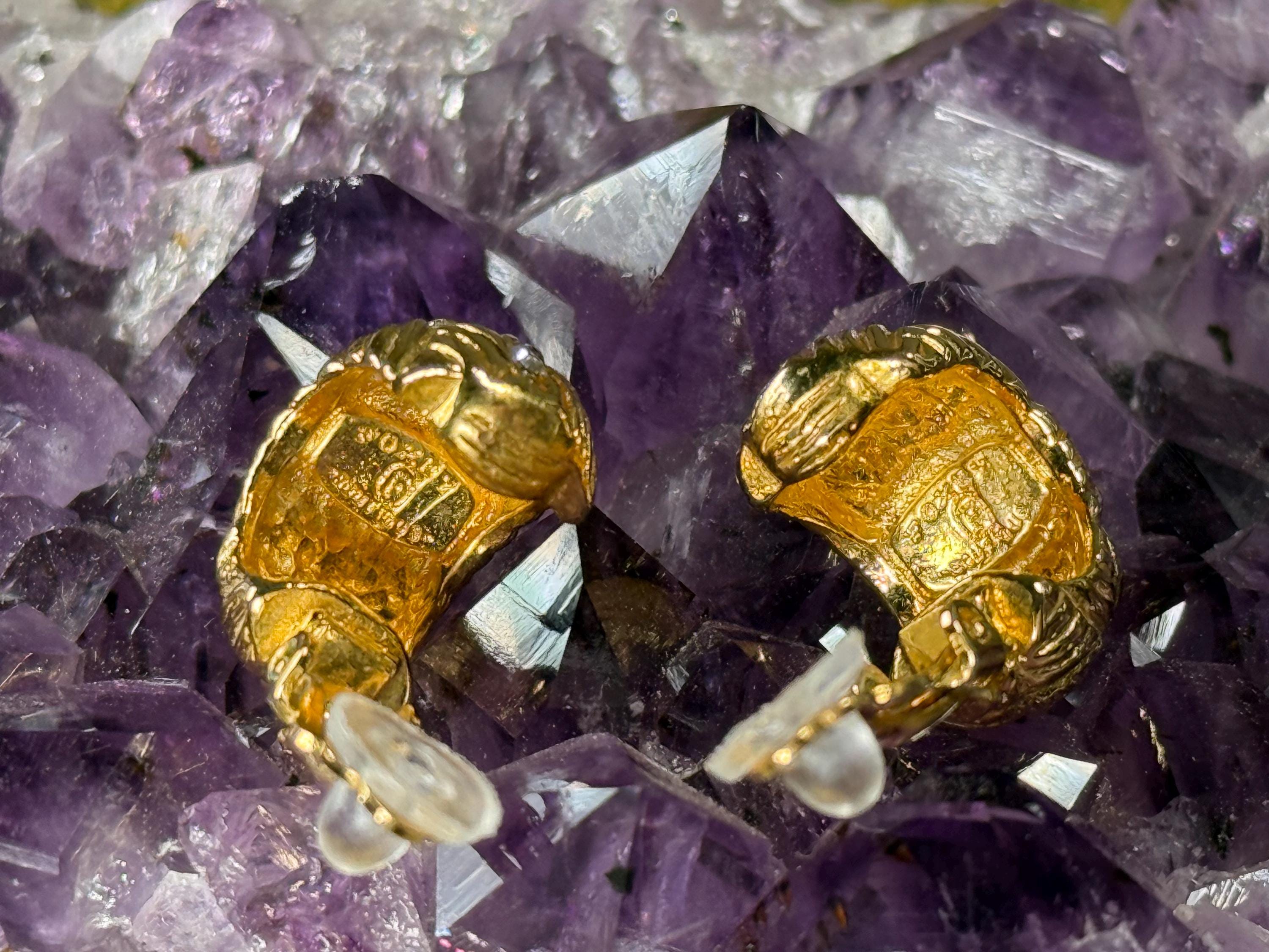 FOXEY Japan Vintage Gold Woven Clip-on Earrings with Crystals, Elegant Woven Texture Jewelry