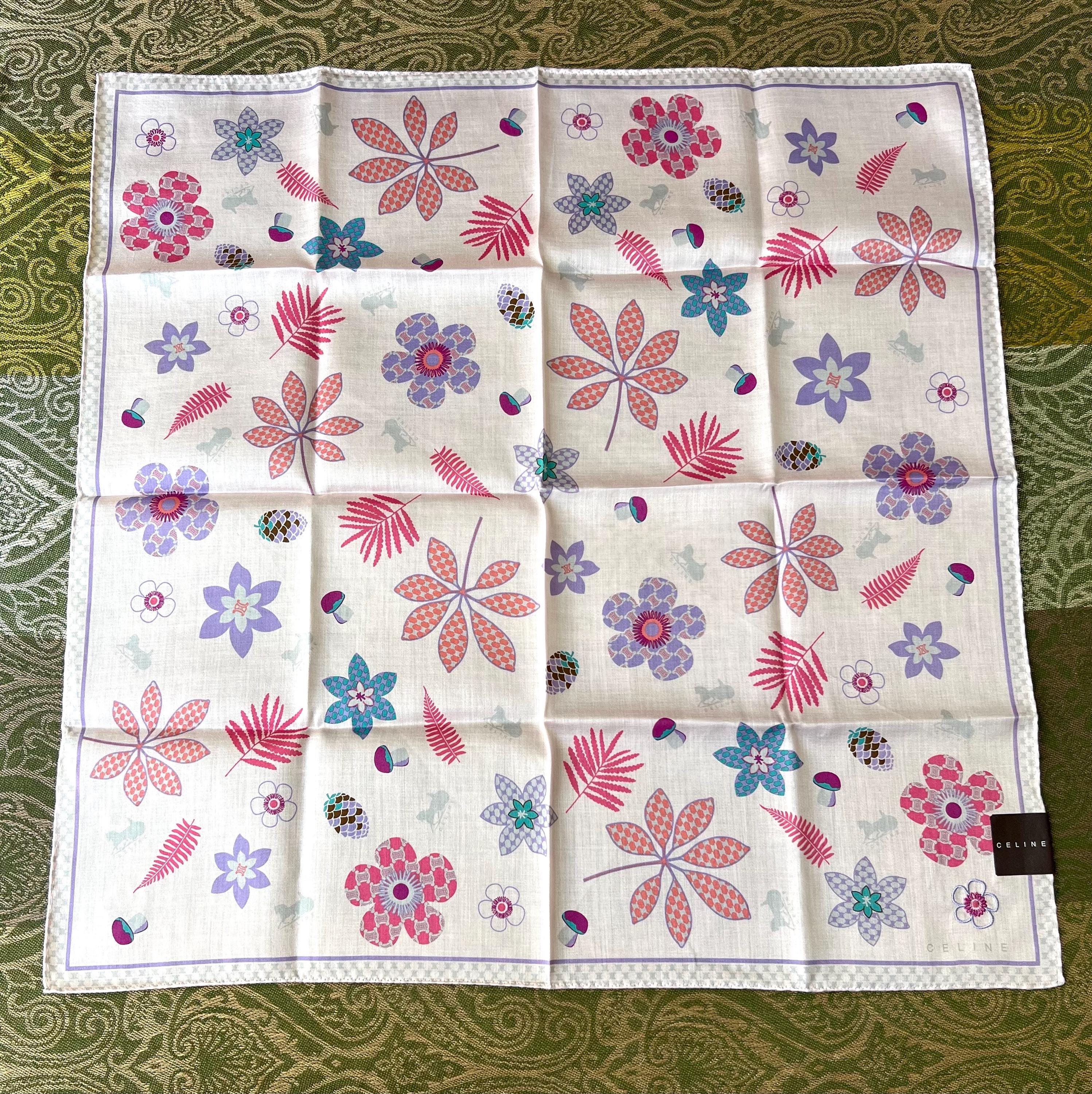 Brand New Vintage Celine Cotton Scarf 51x51cm | 100% Cotton | Handkerchief