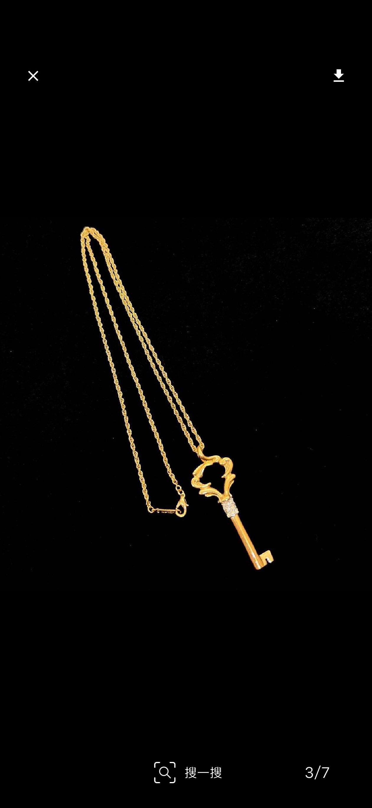 Vintage Nina Ricci Gold Key Pendant Necklace – Long Chain with Crystals