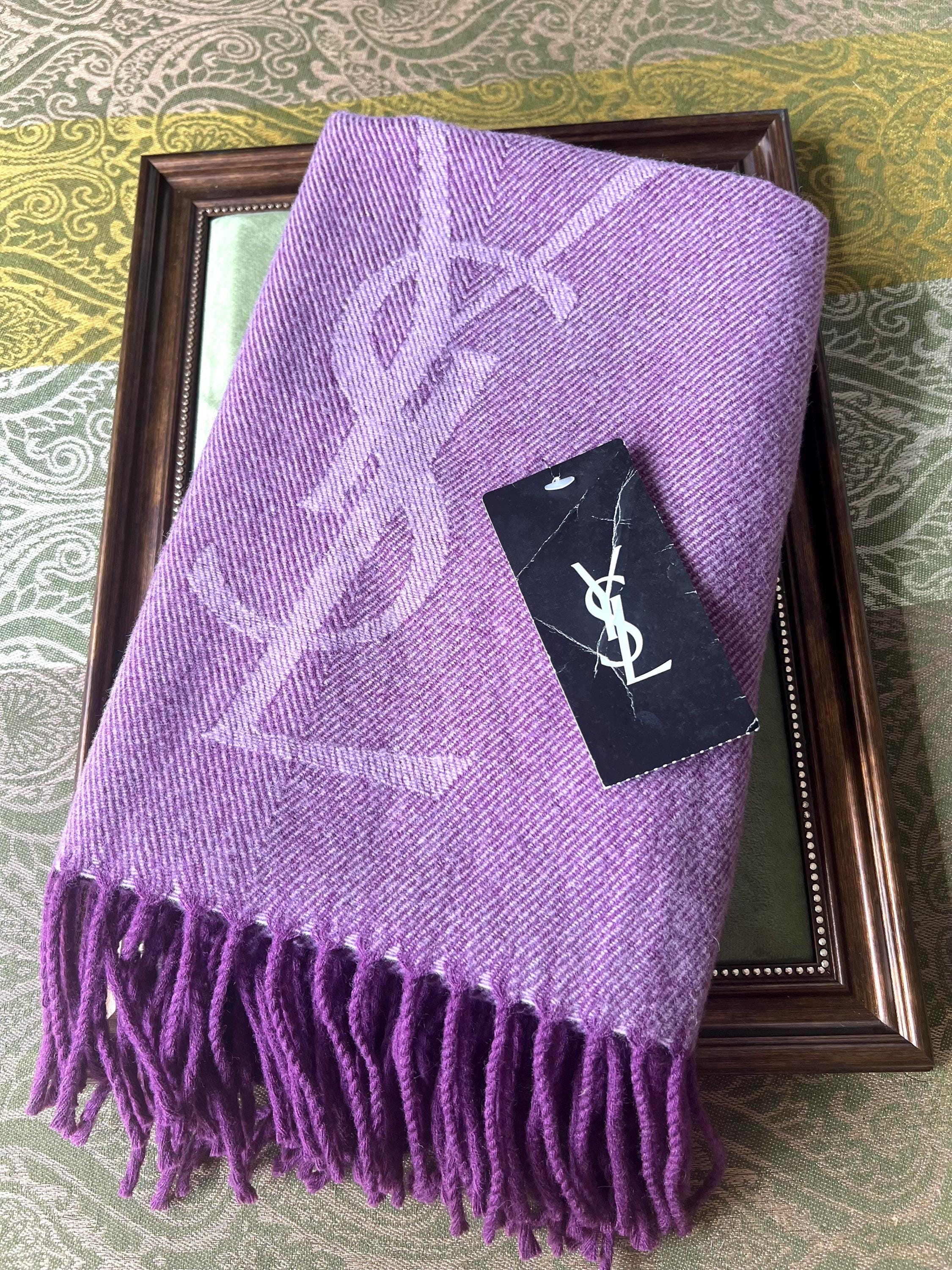 Vintage Yves Saint Laurent YSL Purple Wool Scarf, 100% Pure Wool, Made in Japan