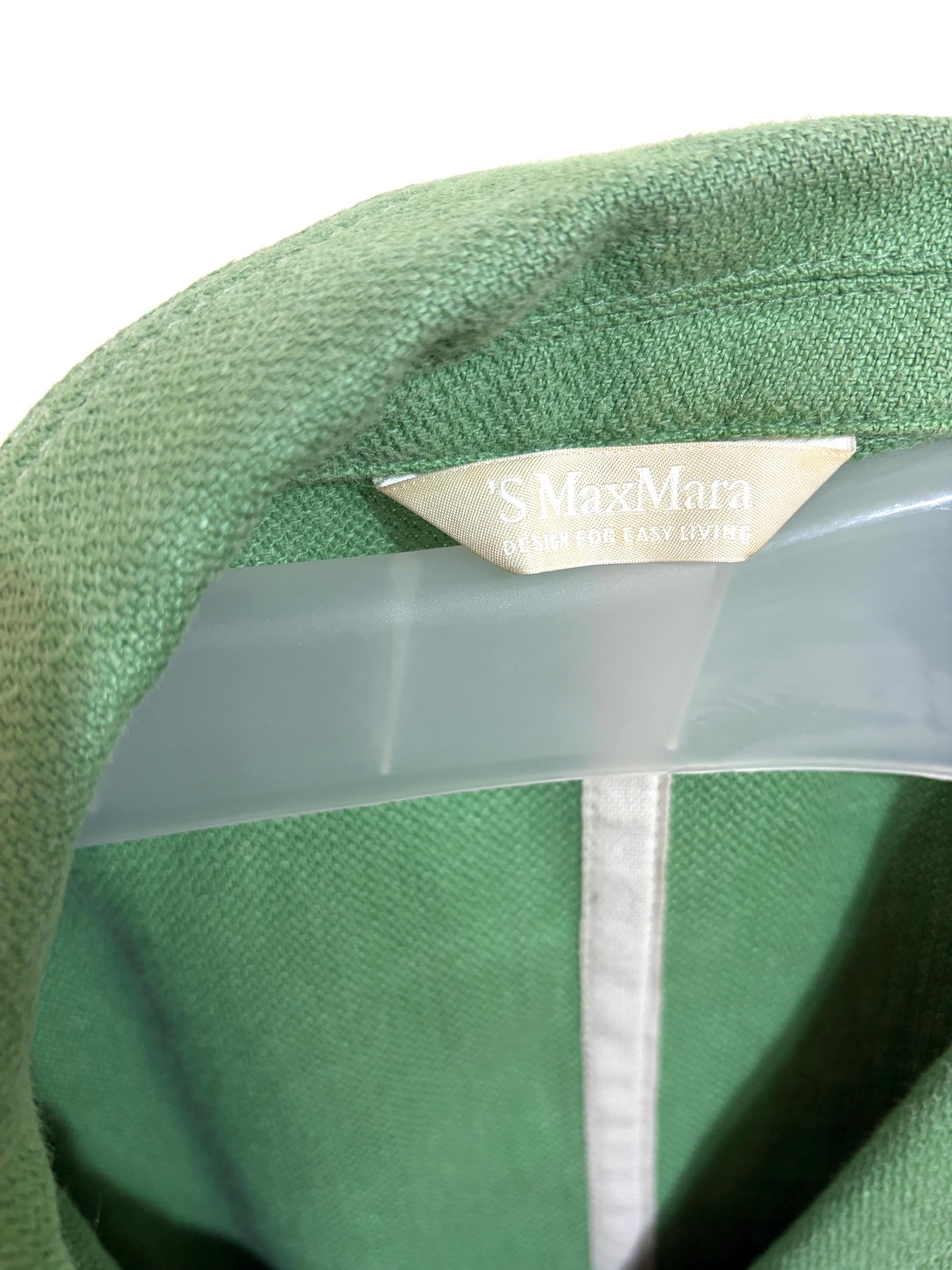 S Max Mara Green 100% Linen Blazer Jacket | Size US 4 / UK 6 / IT 38