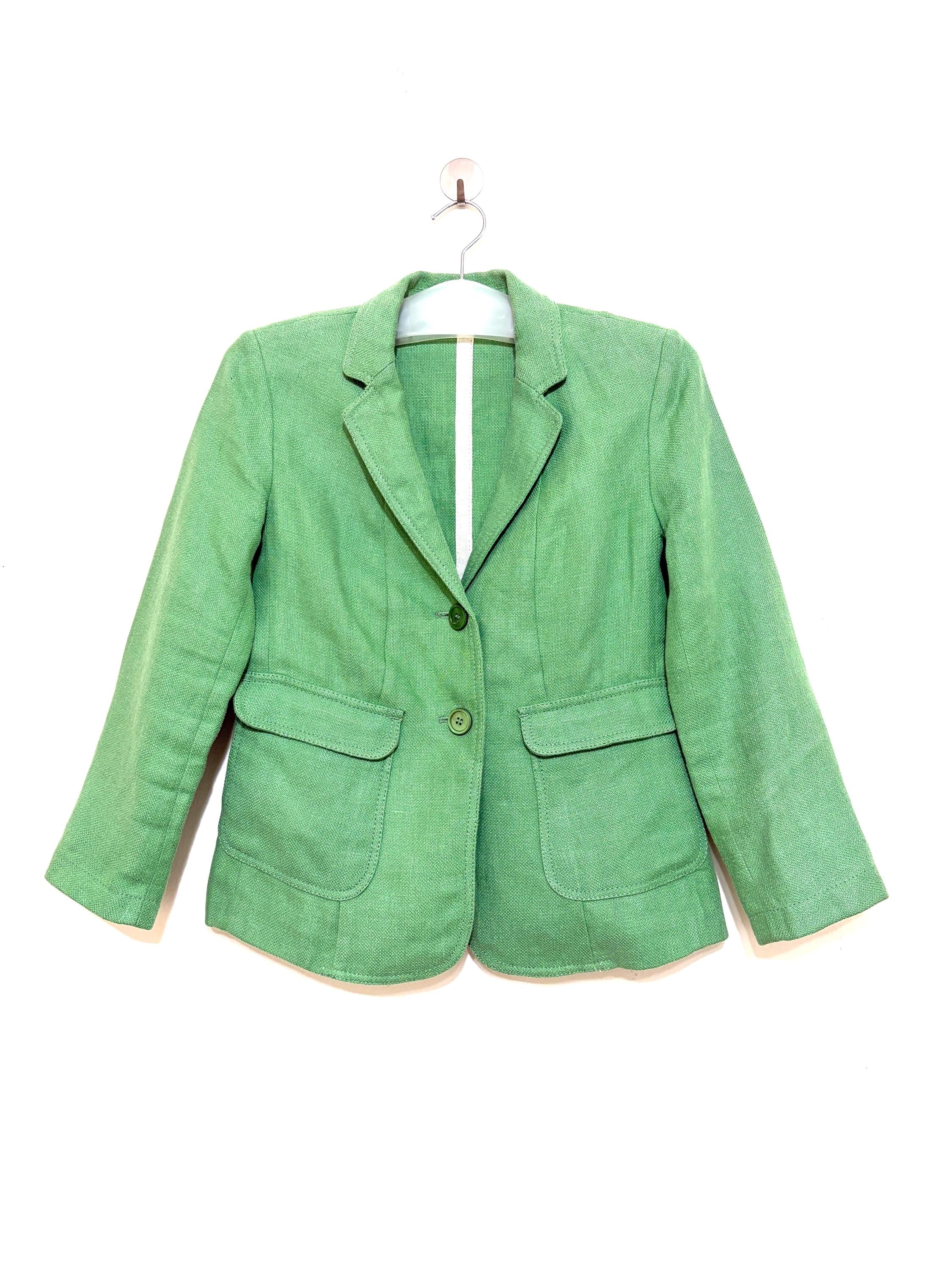 S Max Mara Green 100% Linen Blazer Jacket | Size US 4 / UK 6 / IT 38