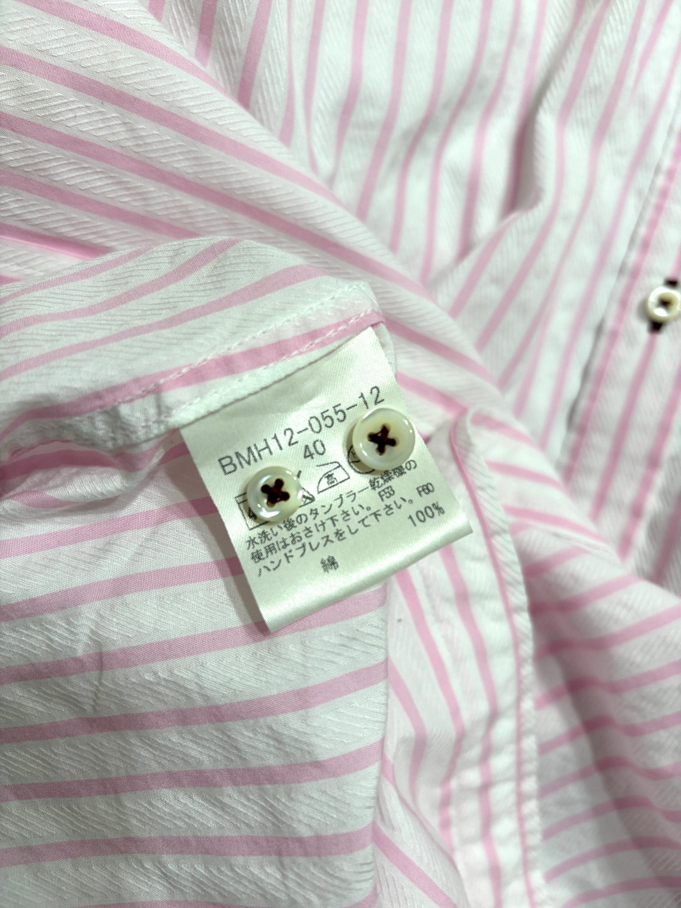 Vintage Burberry Black Label Striped Button-Down Shirt - Pink & White Cotton Long Sleeve, Size 40
