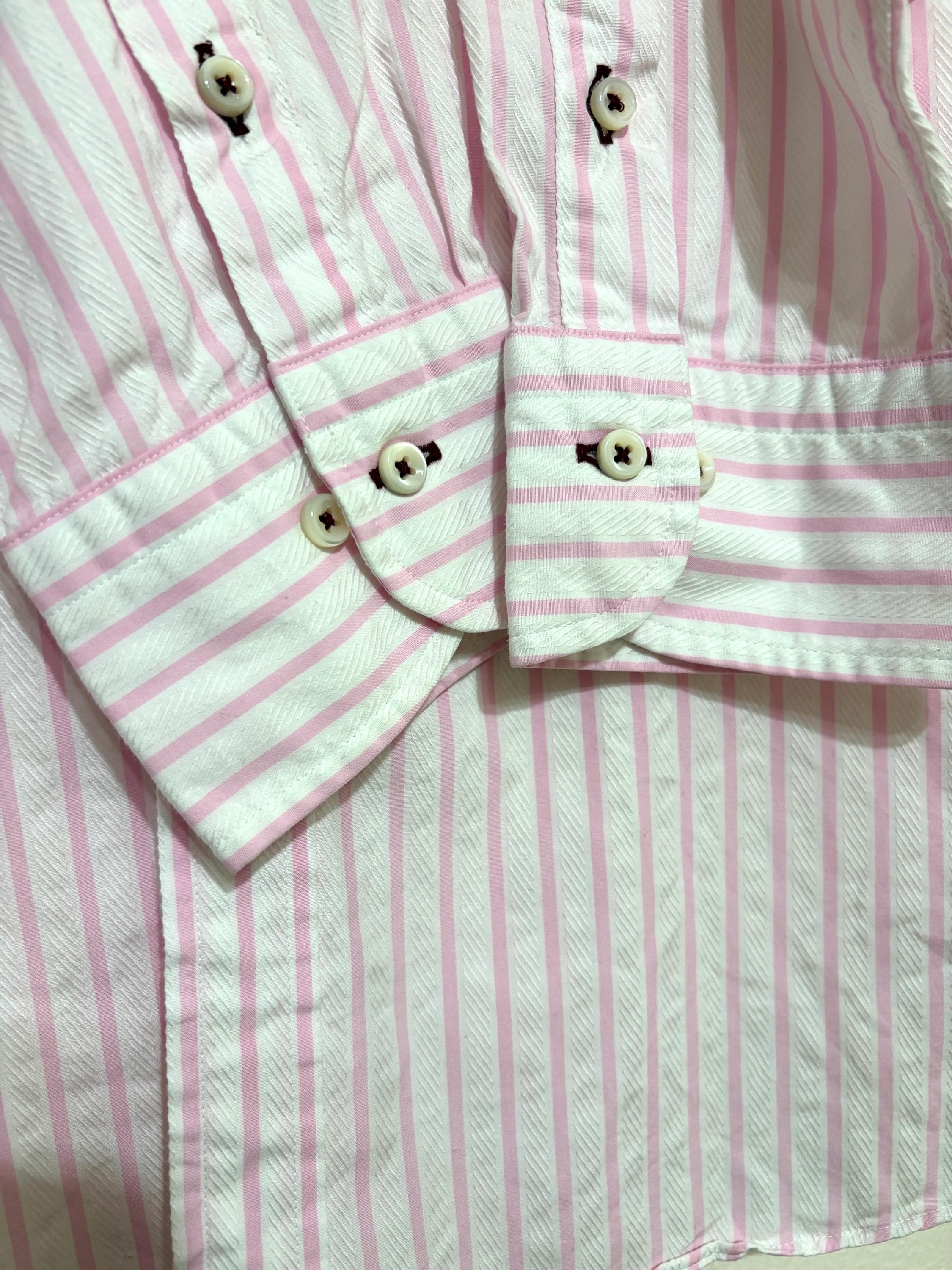 Vintage Burberry Black Label Striped Button-Down Shirt - Pink & White Cotton Long Sleeve, Size 40