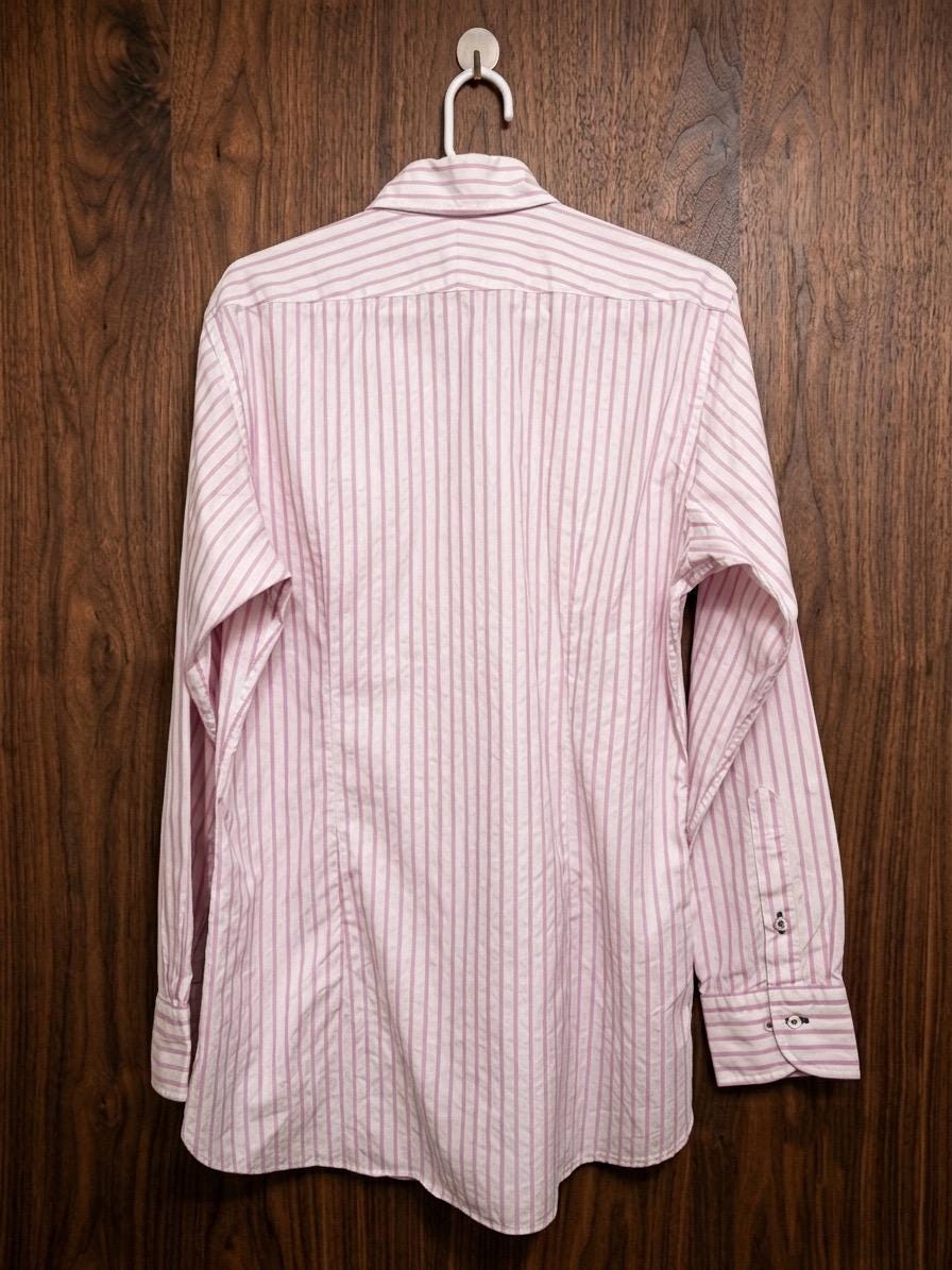 Vintage Burberry Black Label Striped Button-Down Shirt - Pink & White Cotton Long Sleeve, Size 40