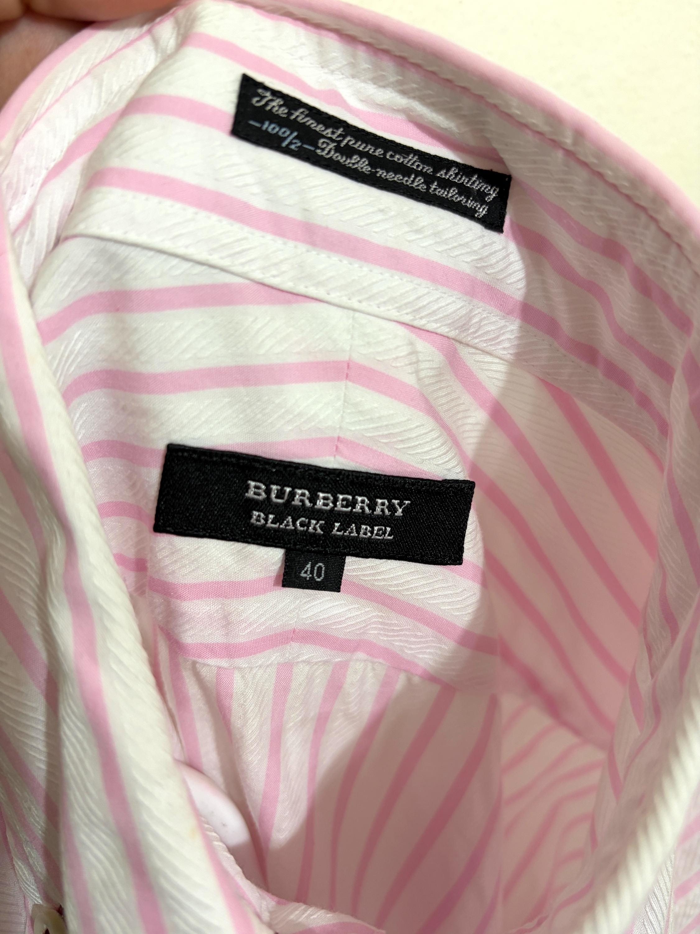 Vintage Burberry Black Label Striped Button-Down Shirt - Pink & White Cotton Long Sleeve, Size 40