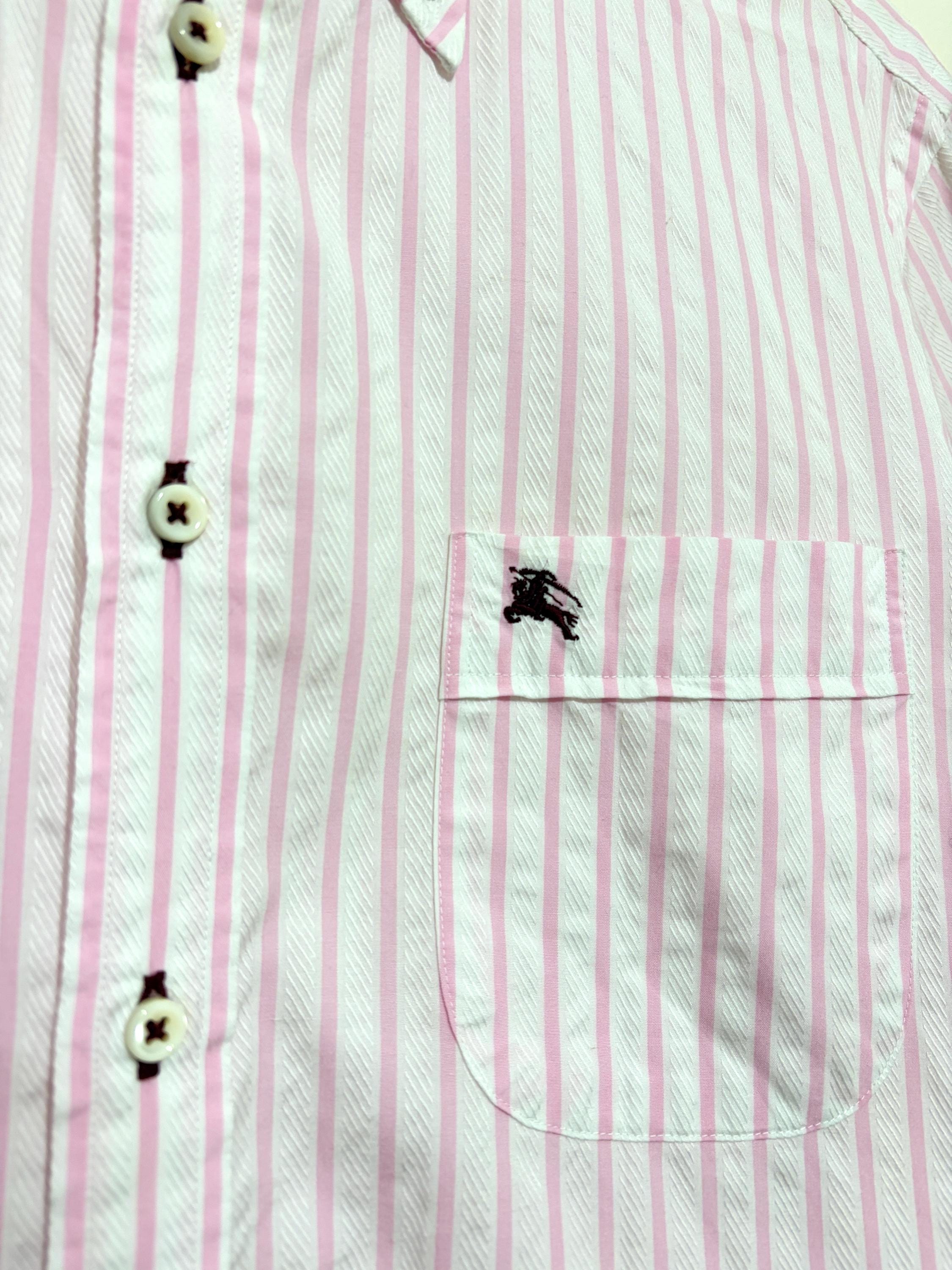 Vintage Burberry Black Label Striped Button-Down Shirt - Pink & White Cotton Long Sleeve, Size 40