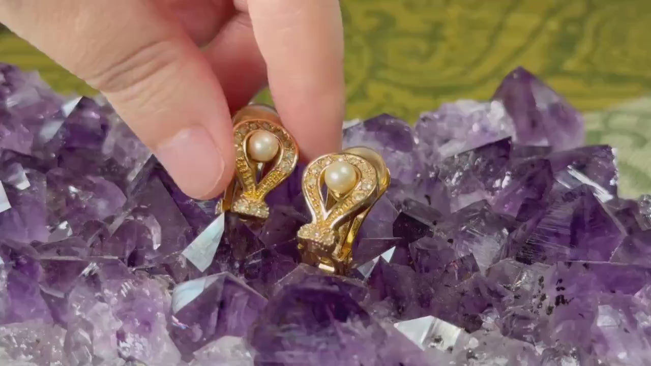 Vintage Christian Dior Clip-On Earrings, Authentic Signed Chr. Dior.